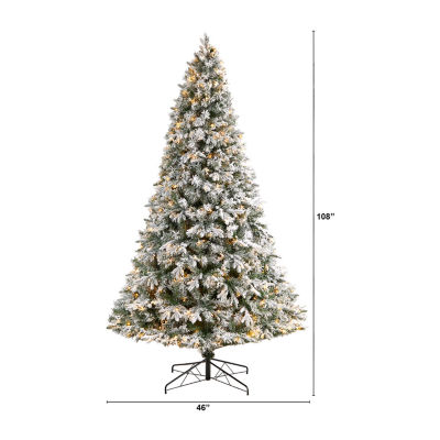 Nearly Natural 9 Foot Pre-Lit Flocked Pine Christmas Tree