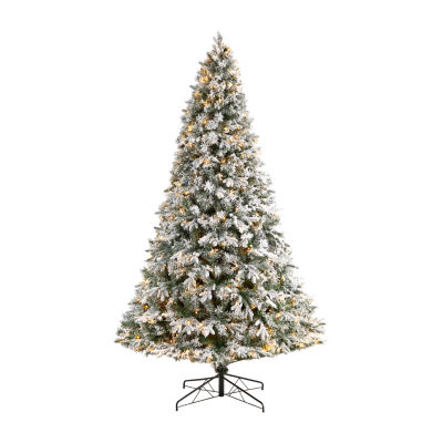 Nearly Natural 9 Foot Pre-Lit Flocked Pine Christmas Tree