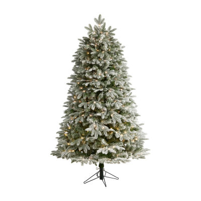 Nearly Natural 6 Foot Pre-Lit Flocked Multi-Function Lights Fir Christmas Tree