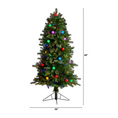 Nearly Natural 5 Foot Pre-Lit Fir Christmas Tree