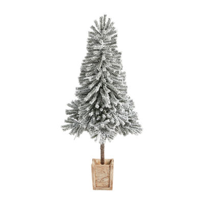 Nearly Natural 5 Foot Pre-Lit Flocked Potted Fir Christmas Tree