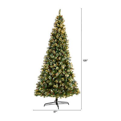 Nearly Natural 10ft Frosted Pine 10 Foot Pre-Lit Flocked Pine Christmas Tree