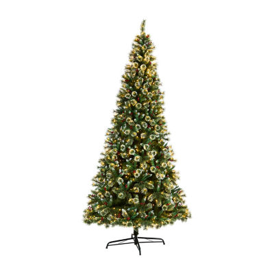 Nearly Natural 10ft Frosted Pine 10 Foot Pre-Lit Flocked Pine Christmas Tree