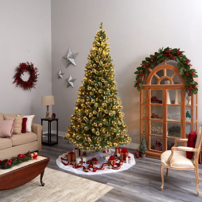 Nearly Natural 10ft Frosted Pine 10 Foot Pre-Lit Flocked Pine Christmas Tree