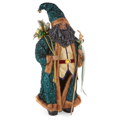 North Pole Trading Co. 36in Peacock African American Santa Figurine