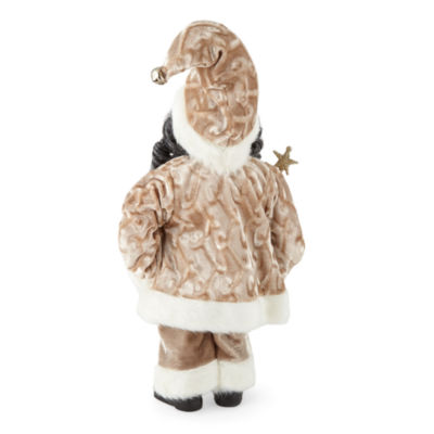 North Pole Trading Co. 12in White And Gold African American Santa Figurine