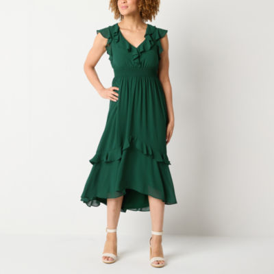 Danny & Nicole Womens Short Sleeve Midi Fit + Flare Dress