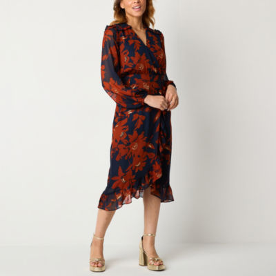 52seven 3/4 Sleeve Floral Midi Fit + Flare Dress