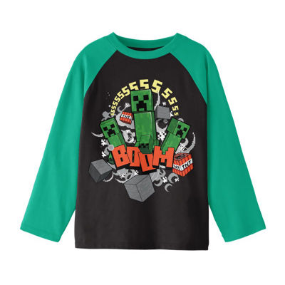 Little & Big Kid Boys Crew Neck Long Sleeve Regular Fit Minecraft Graphic T-Shirt