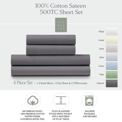 Ella Jayne 100% Cotton Sateen 500 Thread Count Deep Pocket 4-piece Sheet Set