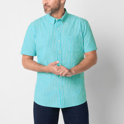 St. John's Bay Seersucker No Tuck Mens Slim Fit Short Sleeve Button-Down Shirt