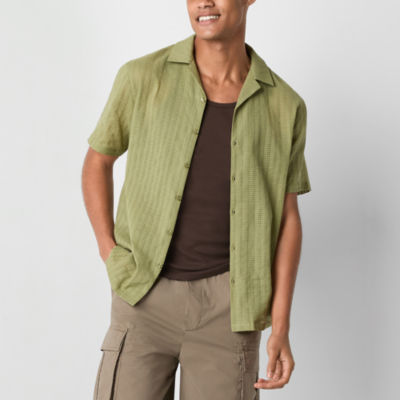 Mens Short Sleeve Textured Button-Up Shirt