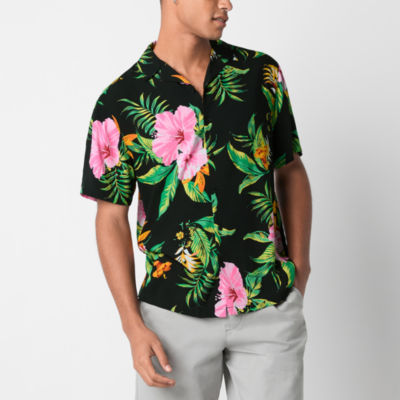 Mens Short Sleeve Floral Button-Up Shirt