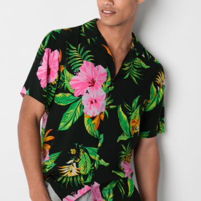 Jaywalker Mens Short Sleeve Floral Button-Up Shirt