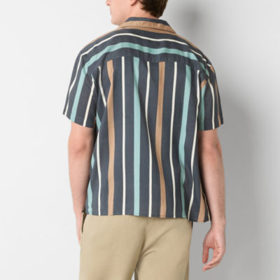 Arizona Mens Short Sleeve Striped Button-Up Shirt