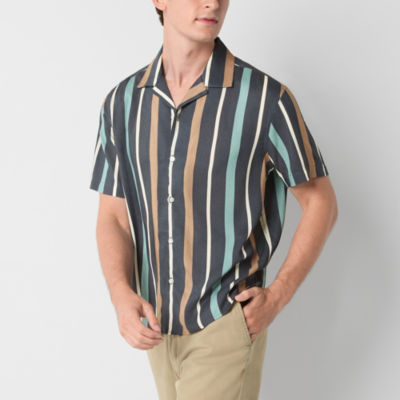 Arizona Mens Short Sleeve Striped Button-Up Shirt