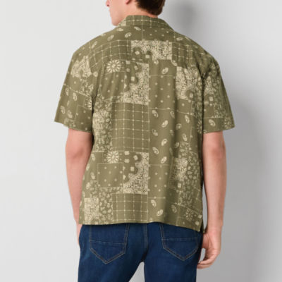 Arizona Mens Rayon Short Sleeve Button-Up Shirt