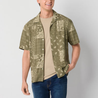 Arizona Mens Rayon Short Sleeve Button-Up Shirt