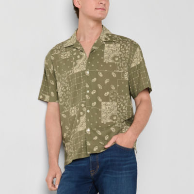 Arizona Mens Rayon Short Sleeve Button-Up Shirt