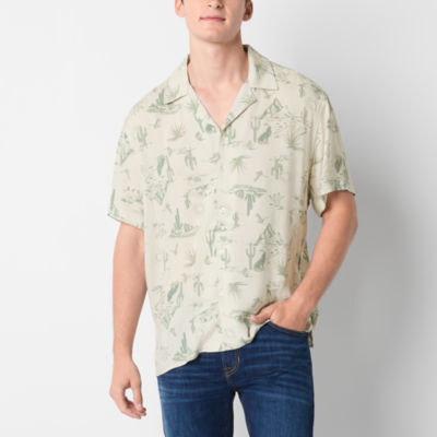 Arizona Mens Rayon Short Sleeve Button-Up Shirt