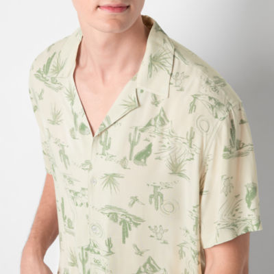 Arizona Mens Rayon Short Sleeve Button-Up Shirt