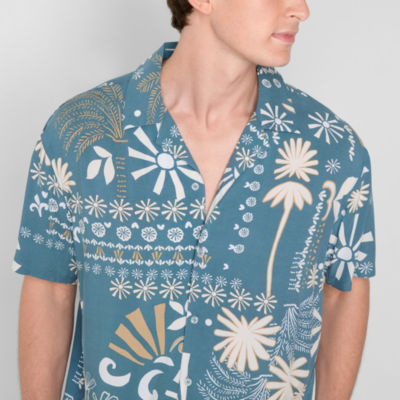 Arizona Mens Rayon Short Sleeve Button-Up Shirt