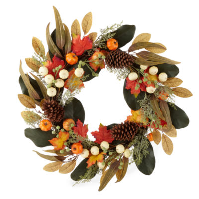 Linden Street 24in Magnolia Leaf And Mini Pumpkin Wreath