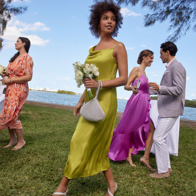 Bridesmaid Envy: Worthington Satin Cowl Neck Sleeveless Slip Dress, Heeled  Sandals, Drop Earrings, Stretch Bracelet, Mesh Evening Bag - JCPenney