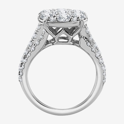 Diamond Blossom (Si2 / F) Womens 3 CT. T.W. Lab Grown White 10K Gold Round Cocktail Ring