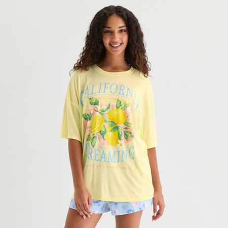 Arizona Womens Juniors Short Sleeve Crew Neck Pajama Top