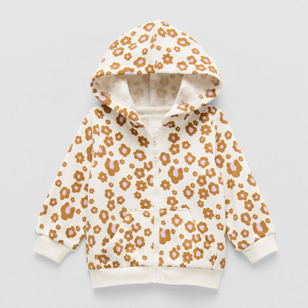 Okie Dokie Baby Girls Fleece Hooded Lightweight Jacket, Newborn, White