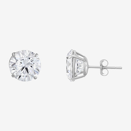 White Cubic Zirconia 14K Gold Round Stud Earrings, One Size, White