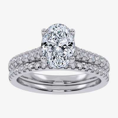 G / Vs2-Si1) Womens 1 CT. T.W. Lab Grown White Diamond 10K Gold Oval Side Stone Bridal Set