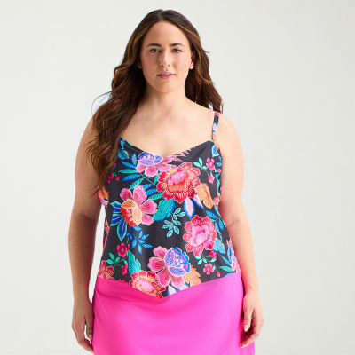 Sonnet Shores Womens Floral Plus Tankini Swimsuit Top