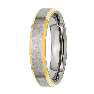 Mens 5mm Stainless Steel Yellow Ion-Plated Wedding Band