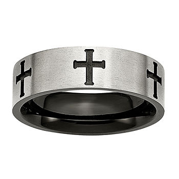 Stainless Steel Black IP-Plated With Diamond Cross Ring Stainless Steel Black IP-Plated With Diamond Cross Ring