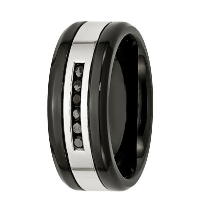 Mens 1/4 CT.T.W. Color-Enhanced Black Diamond Ion-Plated Stainless Steel Wedding Band