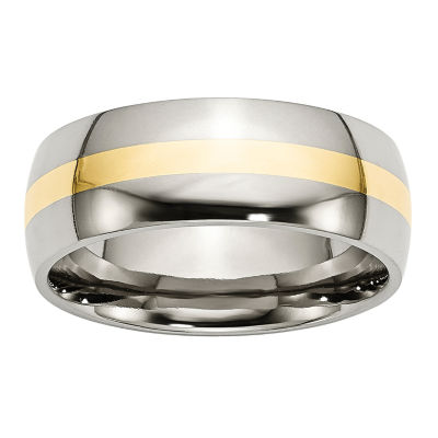 Mens 8Mm Stainless Steel & 14K Yellow Gold Inlay Wedding Band