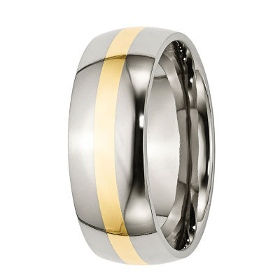 Mens 8Mm Stainless Steel & 14K Yellow Gold Inlay Wedding Band