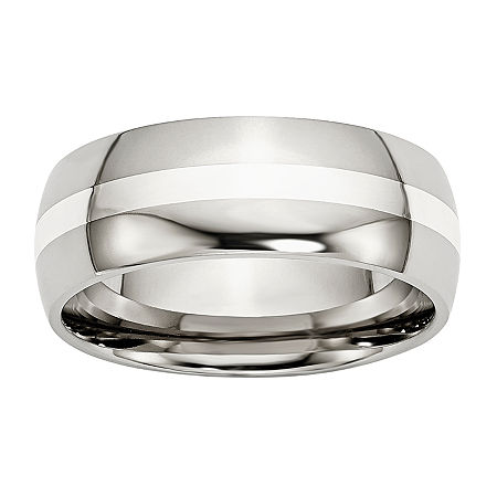 Mens 8mm Stainless Steel & Sterling Silver Inlay Wedding Band, 10