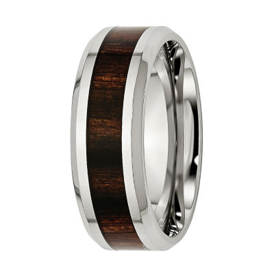 Mens 8mm Stainless Steel Wood Inlay Wedding Band