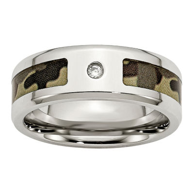 Mens Cubic Zirconia Two Tone Stainless Steel Wedding Band