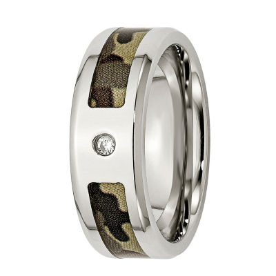 Mens Cubic Zirconia Two Tone Stainless Steel Wedding Band