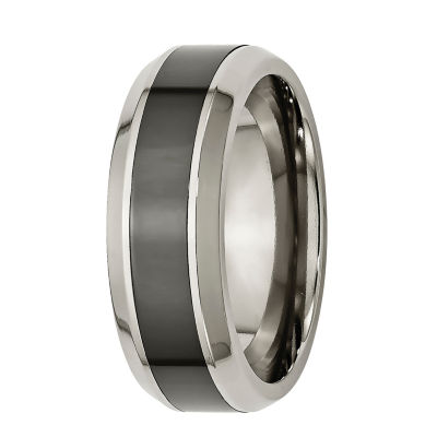 Mens 7.5Mm Titanium & Black Ceramic Wedding Band