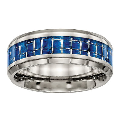 Mens Titanium With Blue & White Carbon Fiber Inlay Wedding Band