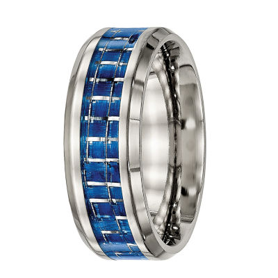 Mens Titanium With Blue & White Carbon Fiber Inlay Wedding Band