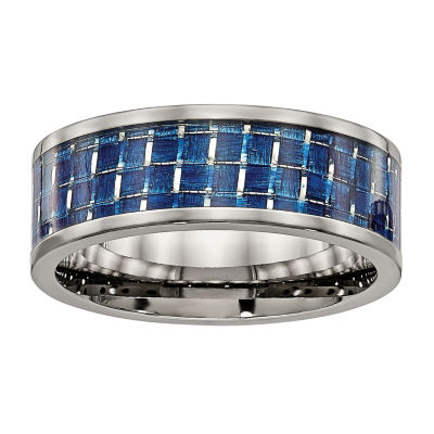 Mens Titanium & Blue Carbon Fiber Wedding Band