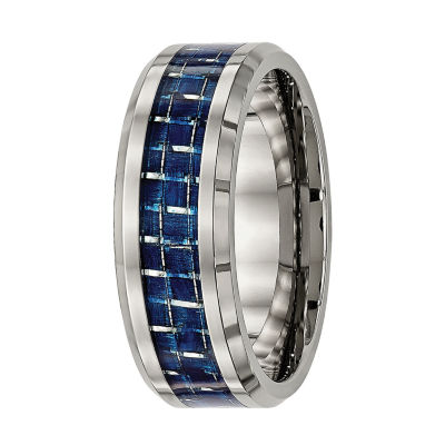 Mens Titanium & Blue Carbon Fiber Wedding Band