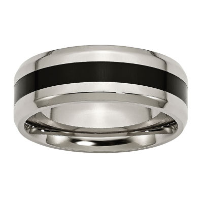 Mens 8mm Titanium & Black Enamel Wedding Band