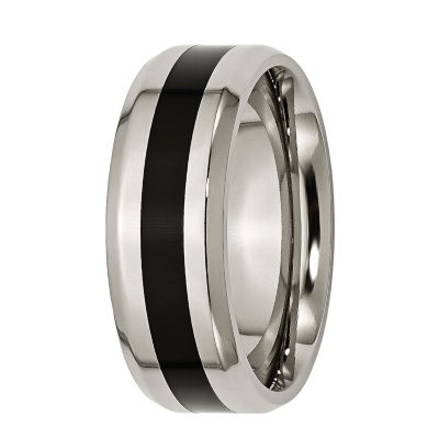 Mens 8mm Titanium & Black Enamel Wedding Band